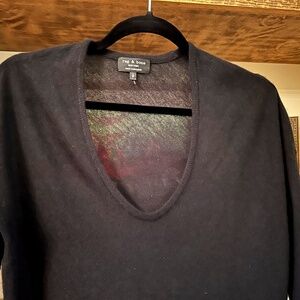 Rag & Bone Black Small Cashmere Deep V-Neck Sweater